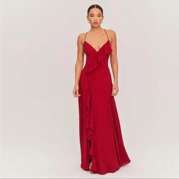 Fame and Partners Callais Dress Maxi Ruffle Asymmetrical Hem Aesthetic NWOT $345 - Picture 2 of 9